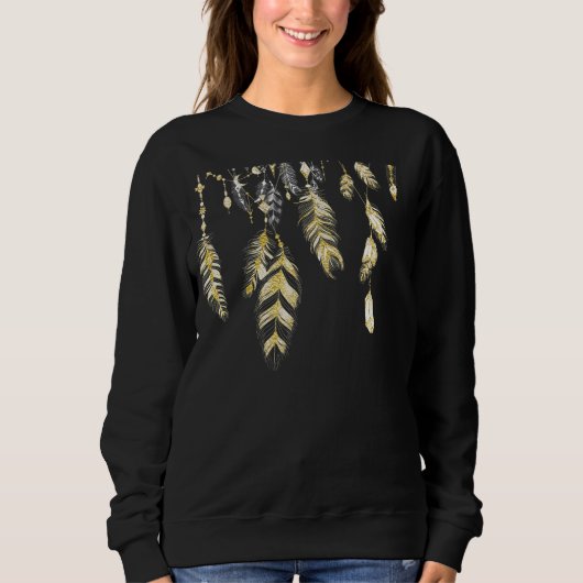 Sweatshirt Noir de plumes et de cristaux de Boho de *~* et (Devant)