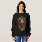 Sweatshirt noir fille florale Boho (Devant entier)