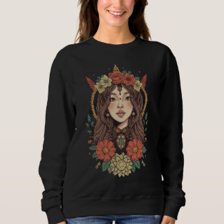 Sweatshirt noir fille florale Boho
