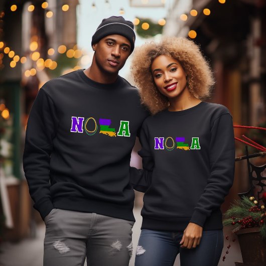 Sweatshirt NOLA Louisiana Mardi Gras violet Vert et or
