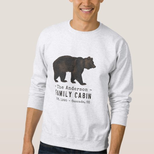 Sweatshirt Nom de famille Cabine Rustique Brown Ours noir (Devant)