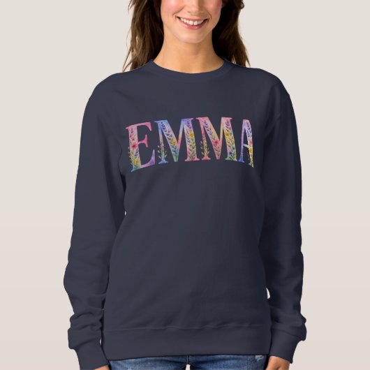 Sweatshirt Nom Emma aquarelle florale (Devant)