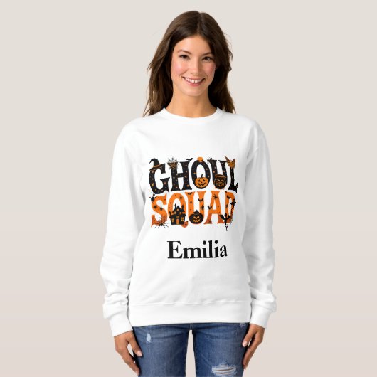 Sweatshirt Nom graphique éffrayant Halloween Ghoul Squad (Devant entier)