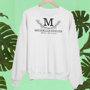 Sweatshirt Nom noir et blanc personnalisé Monogramme Age