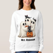 Sweatshirt Nom personnalisé Chats fantômes Halloween (Devant)