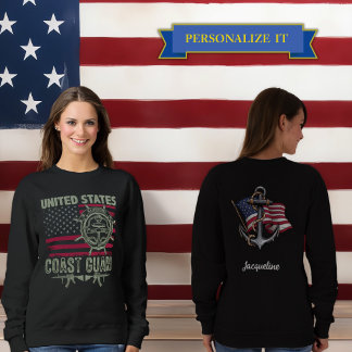 Sweatshirt Nom personnalisé Garde côtière Femmes Noir