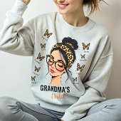 Sweatshirt Nom personnalisé Leopard Messy Bun et Butterflies