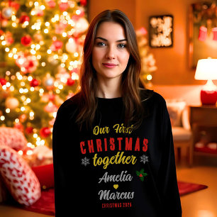 Sweatshirt Nos premiers Noël ensemble Flammes de neige Noir