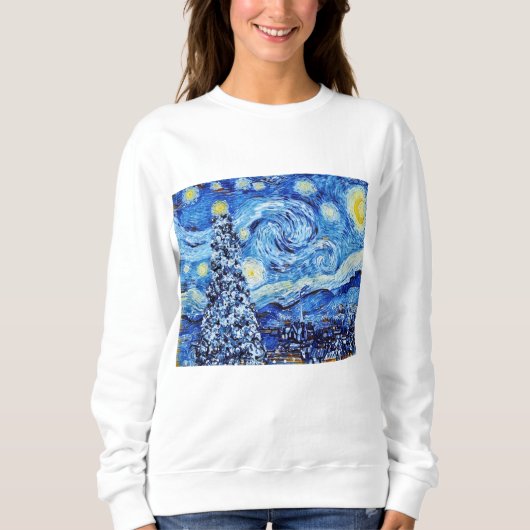 Sweatshirt Nuit Van Gogh Starry - Arbre de Noël blanc (Devant)