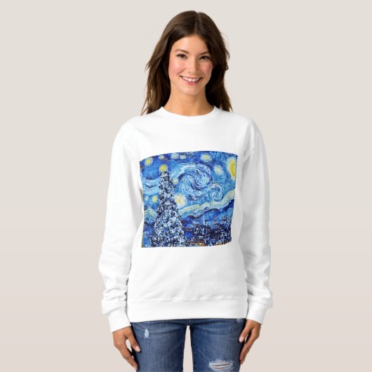 Sweatshirt Nuit Van Gogh Starry - Arbre de Noël blanc (Devant entier)