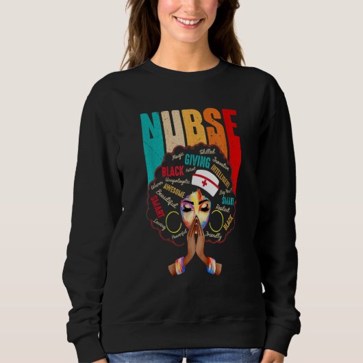 Sweatshirt Nurse Black Woman Magic Afro Melanin Queen Black H (Devant)