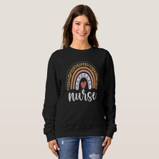 Sweatshirt Nurse Leopard Rainbow Funny Nurse (Devant entier)