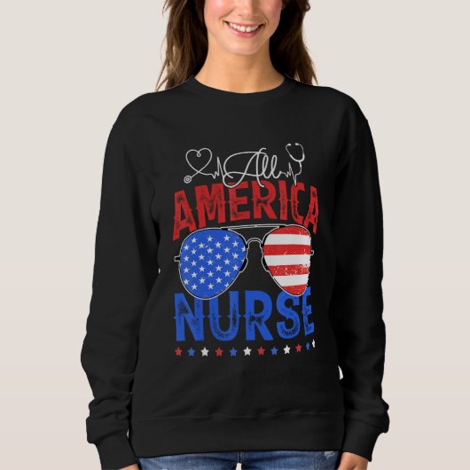 Sweatshirt Nurse Stethoscope Sunglasses 4th Of July Memorial (Devant)
