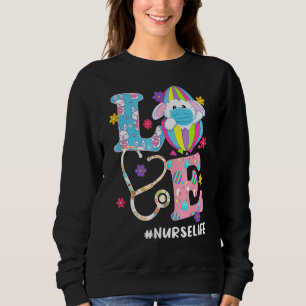 Sweatshirt Nursing Stéthoscope Scrub Life Nurse Bunny Easter