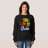 Sweatshirt Oahu Hawaii Hawaiian Sunset Beach Retro Premium (Devant entier)