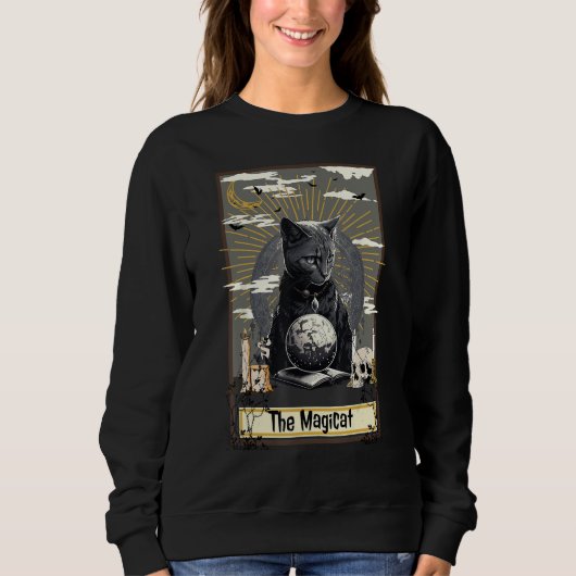 Sweatshirt Occult Cat Witch Tarot Card Dark Aesthetic Gothic (Devant)