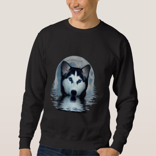 Sweatshirt Oeil bleu Husky avec Lune bleue (Devant)
