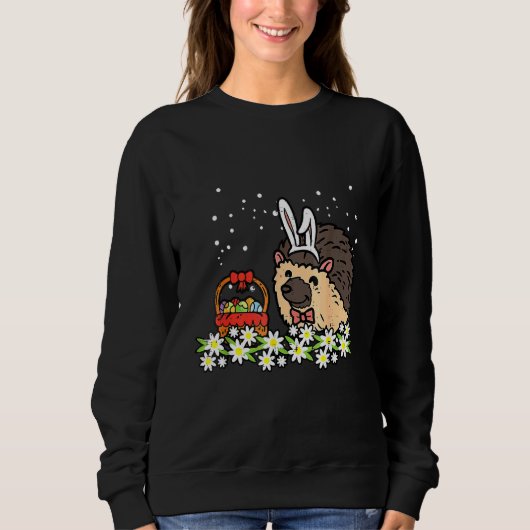 Sweatshirt Oeufs De Lapin De Hérisson De Pâques Sur Fleurs Mi (Devant)