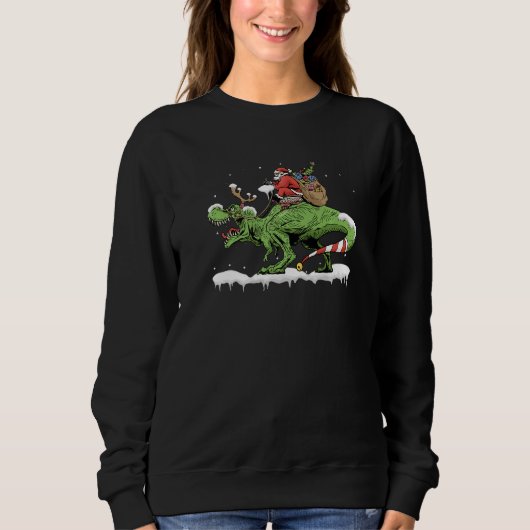 Sweatshirt Oh What Fun It Is To Rawr Santa Claus Dinosaur Rid (Devant)