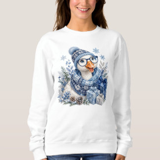 Sweatshirt Oie de Noël Bleu Vacances d'Hiver