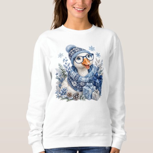 Sweatshirt Oie de Noël Bleu Vacances d'Hiver (Devant)