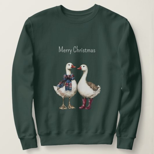 Sweatshirt Oies de Noël à carreaux rouges et bleus (Design devant)