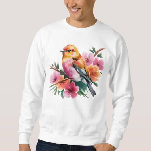 Sweatshirt Oiseau à Fleur Rose (Devant)