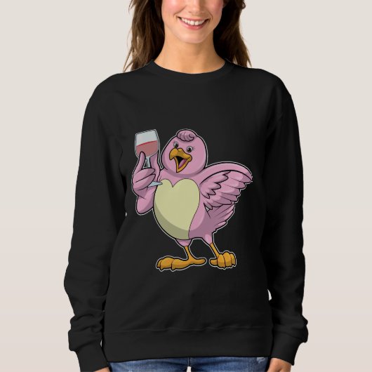 Sweatshirt Oiseau Avec Verre De Vin Rouge (Devant)