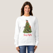 Sweatshirt Oiseau Oiseau Oiseau de Noël Arbre et Songbirds (Devant entier)
