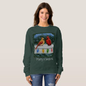 Sweatshirt Oiseaux cardinaux et lumières de Noël (Devant entier)