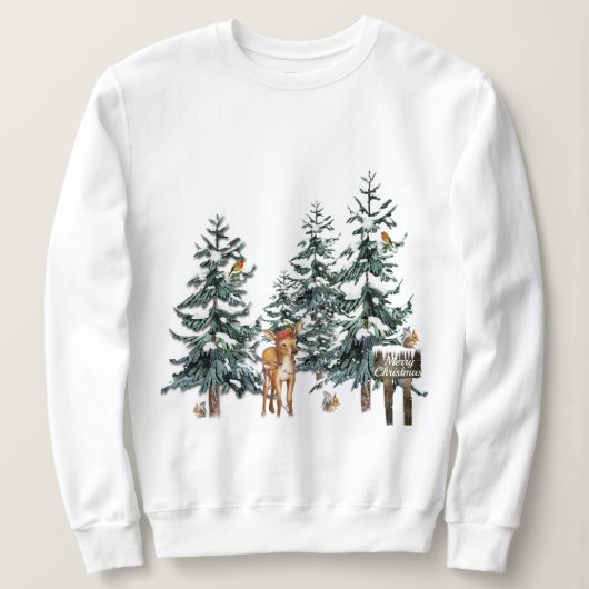 Sweatshirt Oiseaux d'écureuils de Noël Forêt de pins (Design devant)