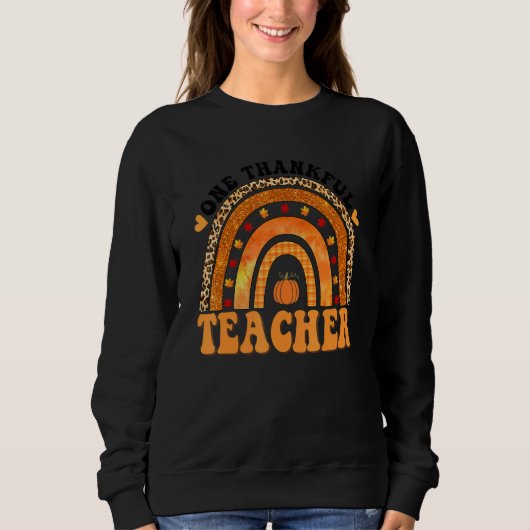Sweatshirt One Thankful Teacher Rainbow Leopard Groovy Teache (Devant)