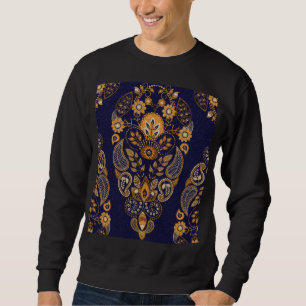 Sweatshirt Or et bleu, motif sans couture fleurie.