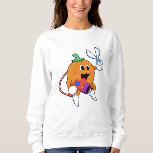 Sweatshirt Orange comme Coiffeur avec ciseaux et sèche-cheveu (Devant)