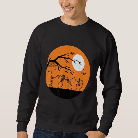 Sweatshirt Orange Halloween en relation avec des squelettes d (Devant)