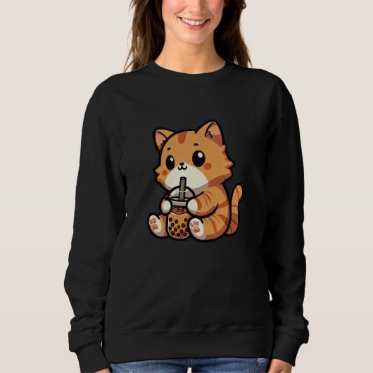 Sweatshirt Orange Tabby Chat Bubble Thé Animateur Amusant Bob (Devant)
