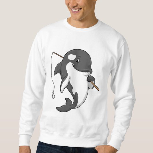Sweatshirt Orca comme Fisher avec une barre de pêche (Devant)