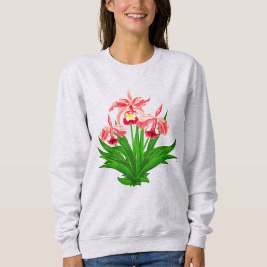 Sweatshirt Orchidées sauvages - Orchidées roses de corail et  (Devant)