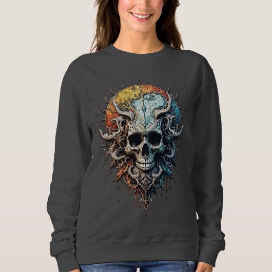Sweatshirt Ornate Cosmic Skull Gothic Baroque Mandala  (Devant)