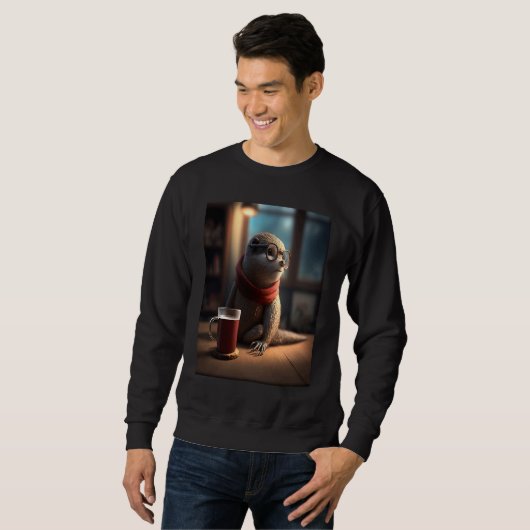 Sweatshirt Otter  Nerd Otter Drinking Coffee  1 (Devant entier)