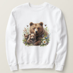 Sweatshirt Ours Brown avec des oursons dans une prairie flora
