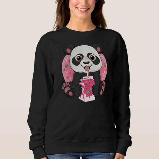 Sweatshirt Ours Panda Géant Boire Lait Fraise (Devant)