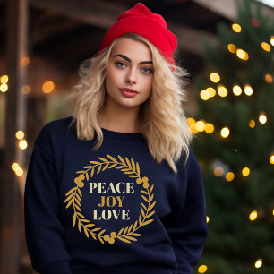 Sweatshirt Paix, Joie, Amour Gold Noël Wreath Moderne