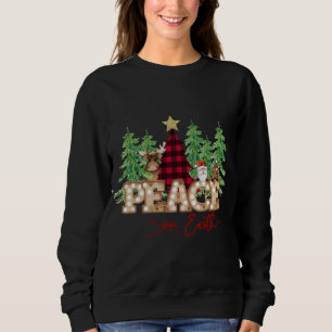 Sweatshirt Paix sur Terre Père Noël Reindeer Buffalo Plaid Tr