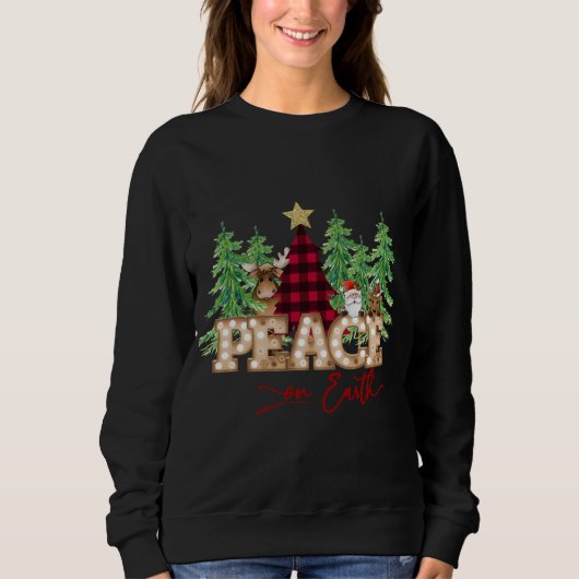 Sweatshirt Paix sur Terre Père Noël Reindeer Buffalo Plaid Tr (Devant)