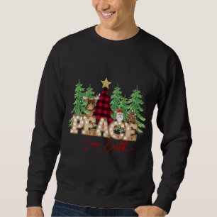Sweatshirt Paix sur Terre Père Noël Reindeer Buffalo Plaid Tr
