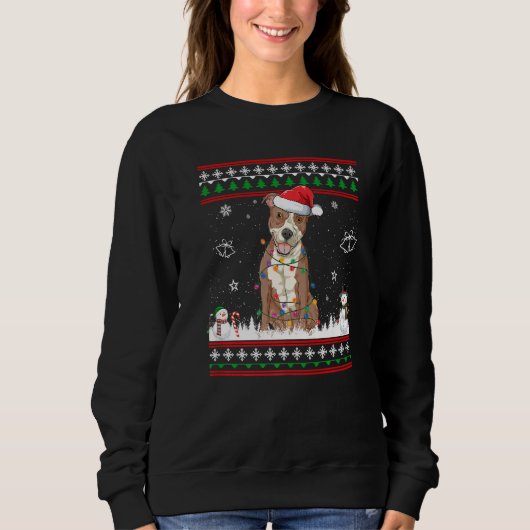 Sweatshirt Pajama de Noël Pitbula Santa Hat Tree Light Chien (Devant)