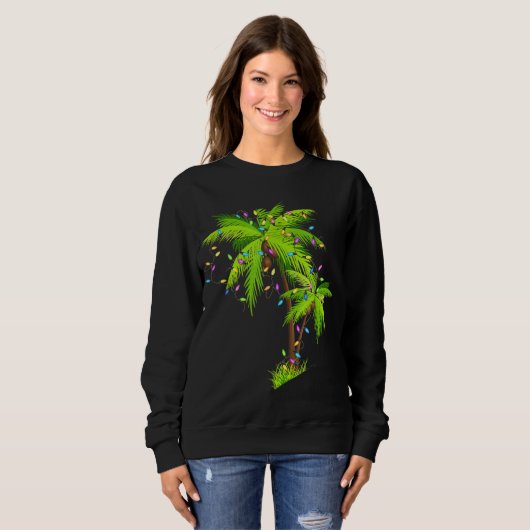 Sweatshirt Palm Tree Beach Funny Tropical Noël Lumière (Devant entier)