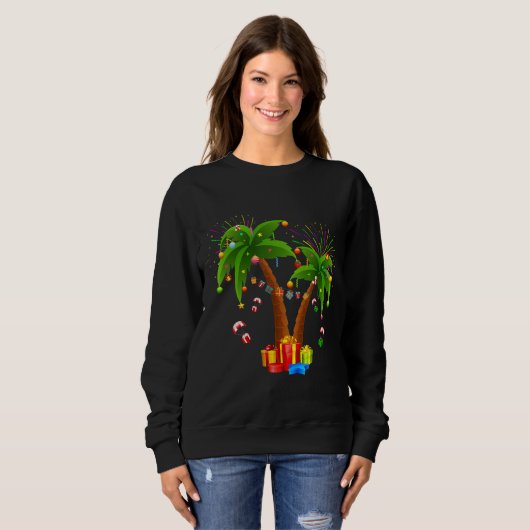 Sweatshirt Palmier de Noël décoré Tropical Xmas Coconu (Devant entier)