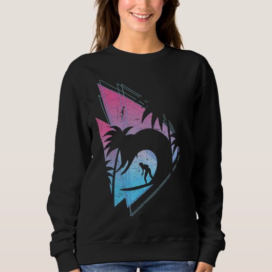 Sweatshirt Palmiers Synthwave Waves Surf Vaporwave Surfe (Devant)